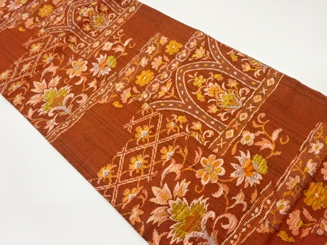 JAPANESE NAGOYA OBI / WOVEN FLOWER ARABESQUE